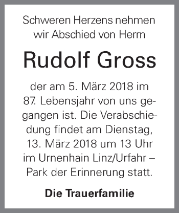 Traueranzeige von Rudolf Gross von OÖNachrichten