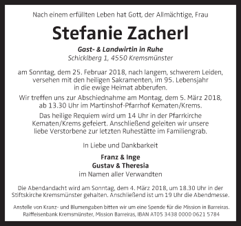 Traueranzeige von Stefanie Zacherl von OÖNachrichten