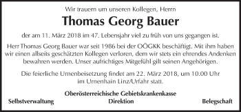 Traueranzeige von Thomas Georg Bauer von OÖNachrichten