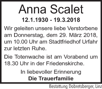 Traueranzeige von Anna Scalet von OÖNachrichten