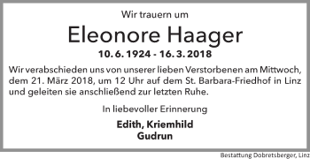 Traueranzeige von Eleonore Haager von OÖNachrichten