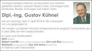 Traueranzeige von Gustav Kühnel von OÖNachrichten