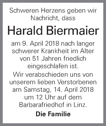 Traueranzeige von Harald Biermaier von OÖNachrichten