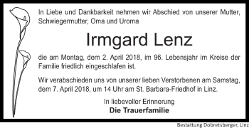 Traueranzeige von Irmgard Lenz von OÖNachrichten
