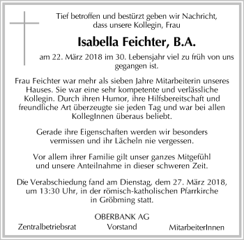 Traueranzeige von Isabella Feichter von OÖNachrichten