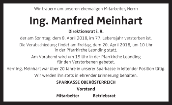 Traueranzeige von Manfred Meinhart von OÖNachrichten
