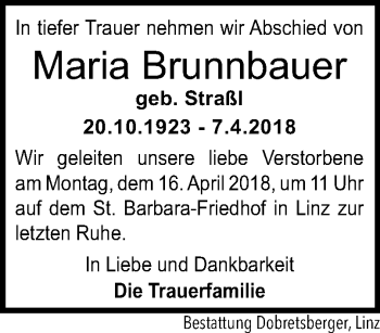 Traueranzeige von Maria Brunnbauer von OÖNachrichten