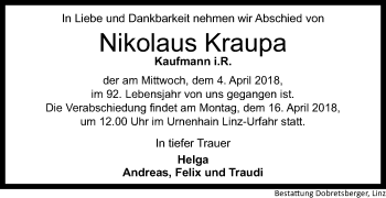 Traueranzeige von Nikolaus Kraupa von OÖNachrichten