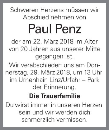 Traueranzeige von Paul Penz von OÖNachrichten