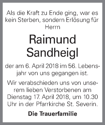 Traueranzeige von Raimund Sandheigl von OÖNachrichten