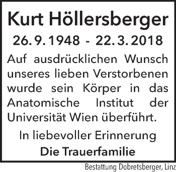 Traueranzeige von Kurt Höllersberger von OÖNachrichten