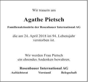 Traueranzeige von Agathe Pietsch von OÖNachrichten