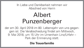 Traueranzeige von Albert Punzenberger von OÖNachrichten