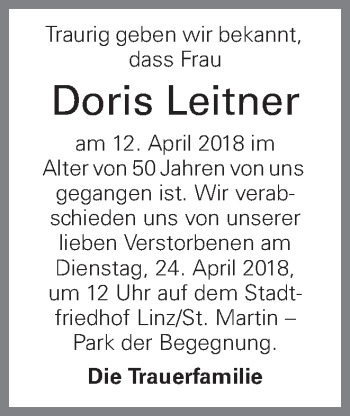 Traueranzeige von Doris Leitner von OÖNachrichten
