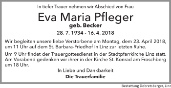Traueranzeige von Eva Maria Pfleger von OÖNachrichten