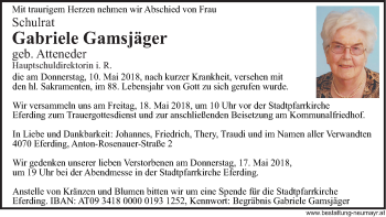 Traueranzeige von Gabriele Gamsjäger von OÖNachrichten