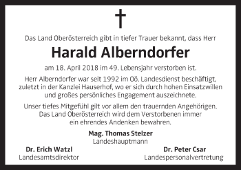 Traueranzeige von Harald Alberndorfer von OÖNachrichten