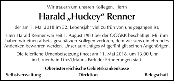 Traueranzeige von Harald Renner von OÖNachrichten