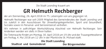 Traueranzeige von Helmuth Rechberger von OÖNachrichten