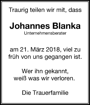 Traueranzeige von Johannes Blanka von OÖNachrichten