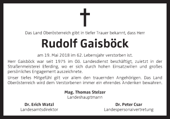 Traueranzeige von Rudolf Gaisböck von OÖNachrichten