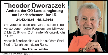 Traueranzeige von Theodor Dworaczek von OÖNachrichten