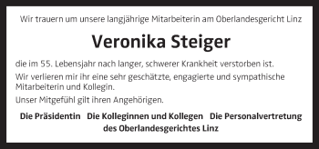 Traueranzeige von Veronika Steiger von OÖNachrichten