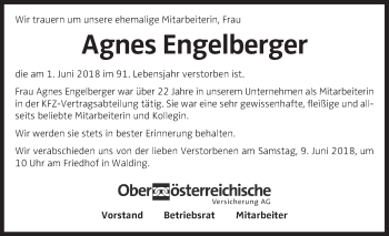 Traueranzeige von Agnes Engelberger von OÖNachrichten