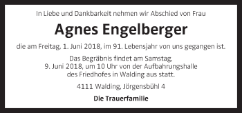 Traueranzeige von Agnes Engelberger von OÖNachrichten