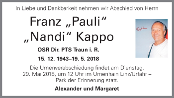 Traueranzeige von Franz Kappo von OÖNachrichten