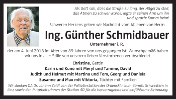 Traueranzeige von Günther Schmidbauer von OÖNachrichten