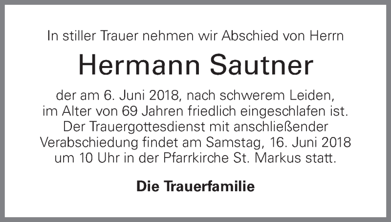  Traueranzeige für Hermann Sautner vom 14.06.2018 aus OÖNachrichten