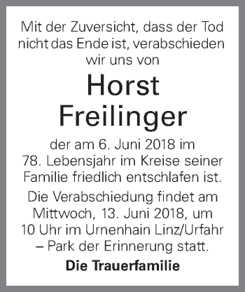 Traueranzeige von Horst Freilinger von OÖNachrichten