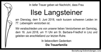 Traueranzeige von Ilse Langsteiner von OÖNachrichten