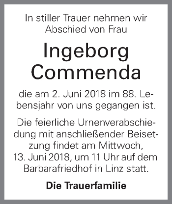 Traueranzeige von Ingeborg Commenda von OÖNachrichten