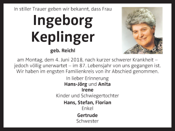 Traueranzeige von Ingeborg Keplinger von OÖNachrichten