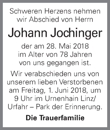 Traueranzeige von Johann Jochinger von OÖNachrichten