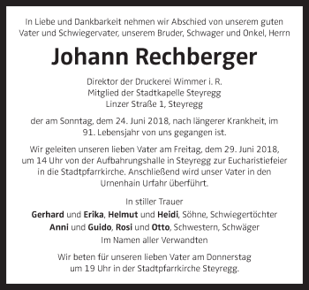 Traueranzeige von Johann Rechberger von OÖNachrichten