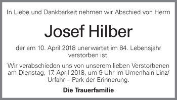 Traueranzeige von Josef Hilber von OÖNachrichten