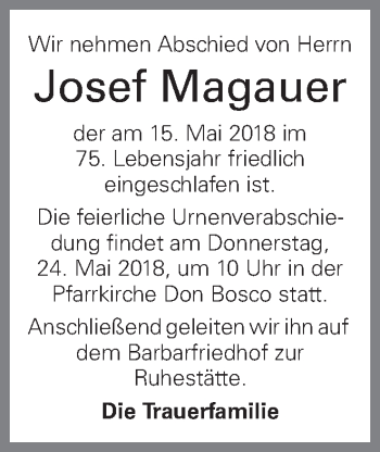 Traueranzeige von Josef Magauer von OÖNachrichten