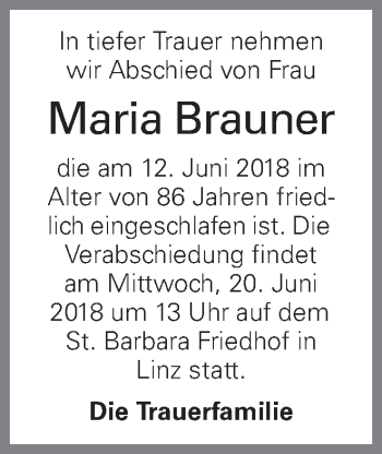 Traueranzeige von Maria Brauner von OÖNachrichten