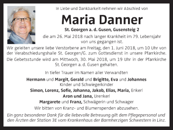 Traueranzeige von Maria Danner von OÖNachrichten