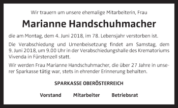 Traueranzeige von Marianne Handschuhmacher von OÖNachrichten