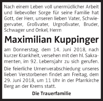 Traueranzeige von Maximilian Kuppinger von OÖNachrichten