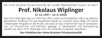 Traueranzeige von Nikolaus Wiplinger von OÖNachrichten