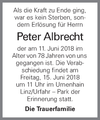 Traueranzeige von Peter Albrecht von OÖNachrichten
