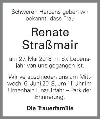 Traueranzeige von Renate Straßmair von OÖNachrichten