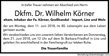 Traueranzeige von Wilhelm Körner von OÖNachrichten