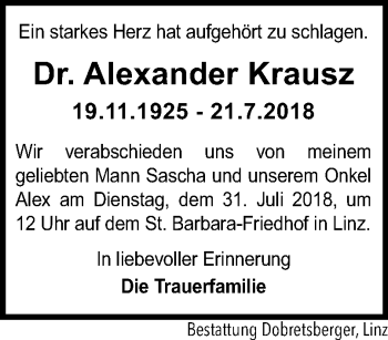 Traueranzeige von Alexander Krausz von OÖNachrichten