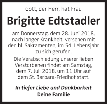 Traueranzeige von Brigitte Edtstadler von OÖNachrichten